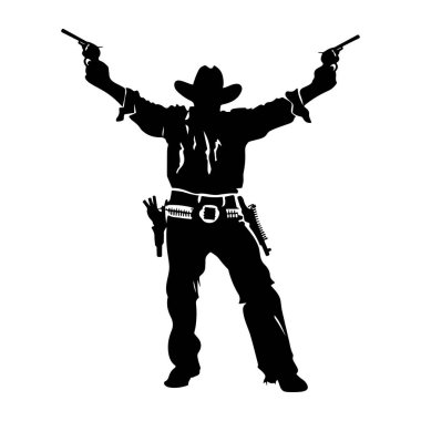 Vahşi Batı Tema Eylem Pozu İçinde Çekilmiş Silahlı Kovboy Silueti