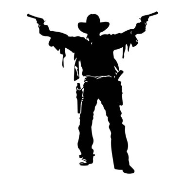 Kovboy silueti, klasik batı tarzı bir duruşu hedefleyen silahlar.