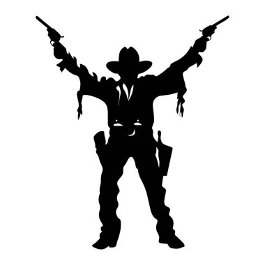 Klasik Western Stance filminde Silahlı Kovboy Silueti