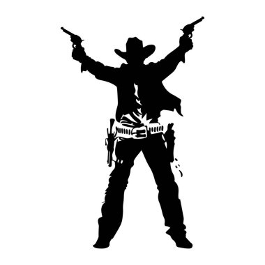 Açık Gök 'ün Altında İki Tabanca Çizen Kovboy' un Dramatik Silueti