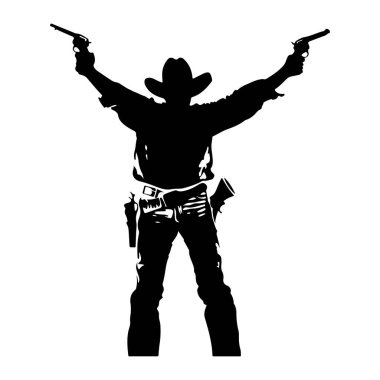 Klasik Western Poz Veren Çifte Tabancalı Kovboy Silueti