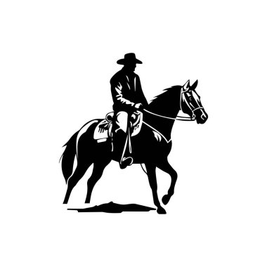 Kovboy 'un Siyah Silueti Batı Tarzı Sanatında Binicilik Atı