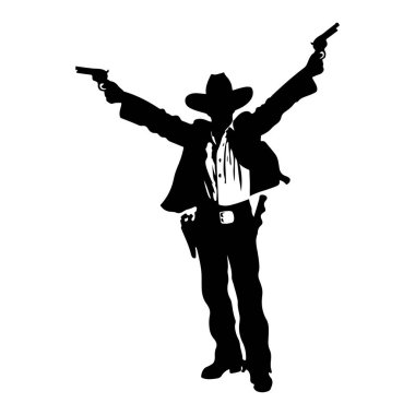 İki Silahlı Kovboy Silueti Dramatik Hareket Pozu Verdi