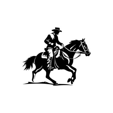 Dinamik Batı Sahnesi Silüetinde Kovboy Atı Sürüyor