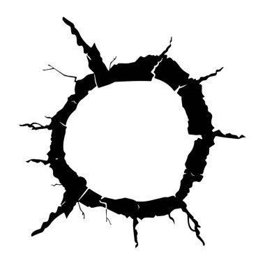 Kırık duvar çemberi, çatlaklar ve keskin kenarlarla, izole edilmiş.