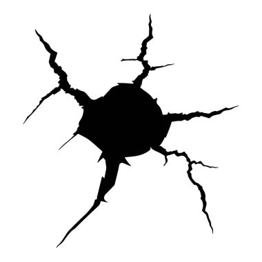 Düzensiz Kenarlı Siyah Çatlak Duvar Dokusu ve Merkezi Darbe Noktası