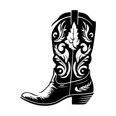 Dekoratif Siyah ve Beyaz Kovboy Çizmeleri ve Karmaşık Çiçek desenleri