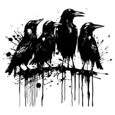 Mürekkep Sıçratma Sanatı Arkaplanlı Dört Kuşun Silueti