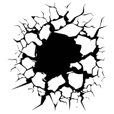 Siyah ve Beyaz Grafik Tasarımı Kenarlı Çatlak Duvar Deliği