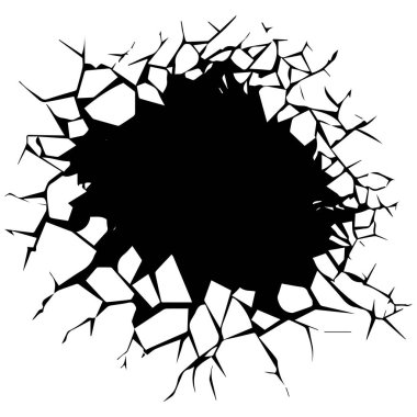 Düzensiz Kenarları ve Merkezi Boşluğu olan Siyah Çatlak Duvar Dokusu