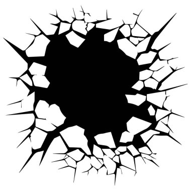 Keskin Kenarlar ve Açısal Desenlerle Siyah Çatlak Duvar Kırılması Çizimi