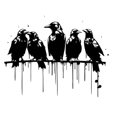 Damlalar ve Sanatsal Yeteneklerle Dallara Tünemiş Beş Kara Kuş