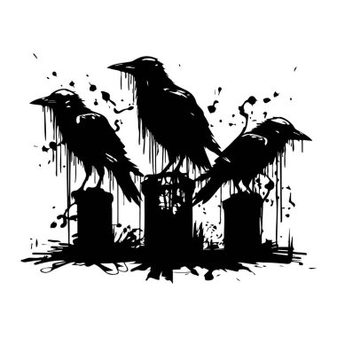 Siyah Siluetli Kargalar Üzerinde mürekkep lekeleri olan