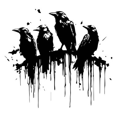 Damlayan Mürekkep Efektli Siyah Karga Siluetleri
