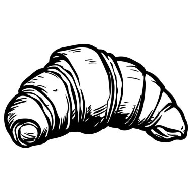 Ayrıntılı doku çizgileri olan Flaky Croissant 'ın el çizimi tasviri