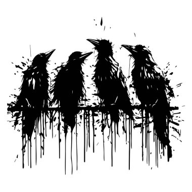 Mürekkep Dökümlü Dört Kuşun Siyah Silüeti