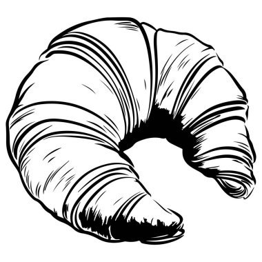 Lezzetli bir kruvasanın siyah ve beyaz çizimi