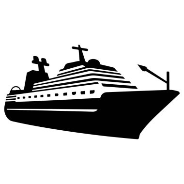 Yapı ve yelkenlerin detaylarıyla dolu büyük bir yolcu gemisinin siyah silueti seyahat temaları için mükemmel.