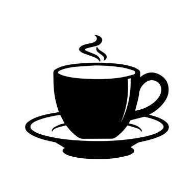 Kahve fincanının zarif siyah silueti. Mükemmel Sabah İçkisi İlham Vermek için Buharlı.