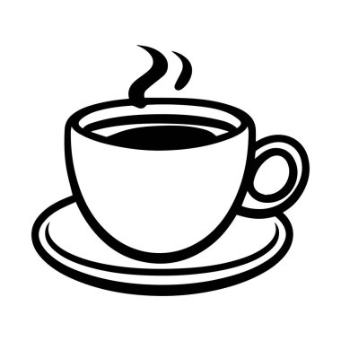 Sade Black and White Illustration of Coffee Cup on Saucer with Buhar Rising from Hot Beverage