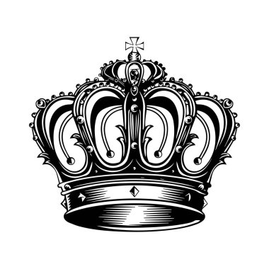 Siyah ve Beyaz Tasarımda Kraliyet, Monarch ve Regal Temaları için Klasik Kraliyet İllüstrasyonu