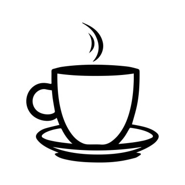 Kahve fincanının basit ve zarif taslağı ve Buhar Yükselen Tabak, Minimalist Simge Tasarımı