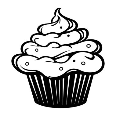 Pastane ve tatlı temaları için mükemmel kremalı kekin elle çizilmiş resmi.