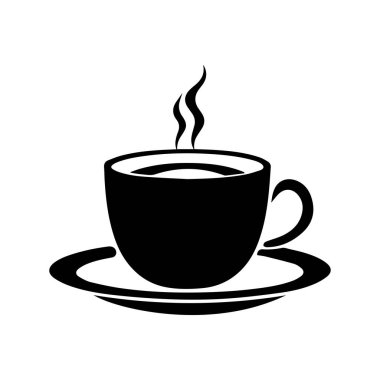 Sıcak ve Rahatlatıcı Titreşimler İçin Buharlı Sıcak Kahve fincanının Siyah ve Beyaz Silueti