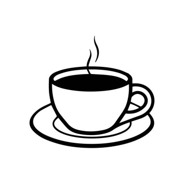 Temiz Tasarımda Rahatlama ve Keyif İçin Bir Tabak Üzerinde Buhar İllüstrasyonlu Minimalist Kahve Kupası