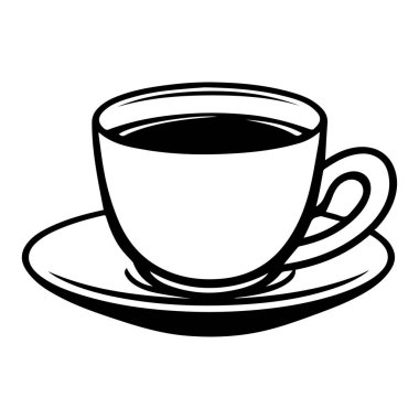 Kahve fincanı ve çay tabağının sade siyah ve beyaz çizimi