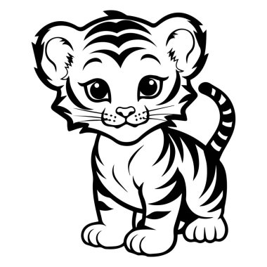 Çocuk Kitapları, Eğitimsel Malzemeler ve Yaratıcı Projeler için Şirin Çizgi Film Kaplan Yavrusu Çizimi