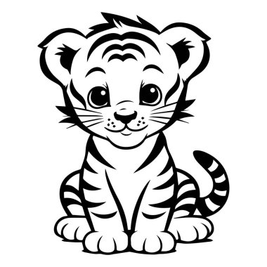 Çocuk İçeriği ve Eğitimsel Malzemeler için Şirin ve Oyuncu Çizgi Film Kaplan Karakteri Çizimi