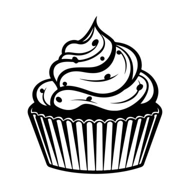 Lezzetli ve dekoratif Cupcake, kıvrımlı krema ve serpiştirilmiş klasik paket tasarımı.