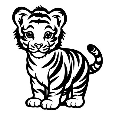 Çocuk Medyası ve Eğitim İçeriği İçin İdeal Açık Çizgilerle Şirin ve Oyuncu Bebek Kaplan İllüstrasyonu