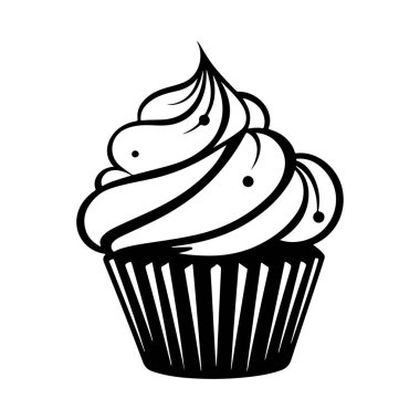 Lezzetli ve dekoratif Kek, kıvrımlı krema ve siyah-beyaz sanat tarzıyla serpiştirilmiş