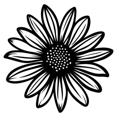 Taç Yaprakları ve Sanat Resimleri ve Tasarımları Merkezi Tasarımlı Detaylı Bir Çiçeğin Siyah ve Beyaz Özeti