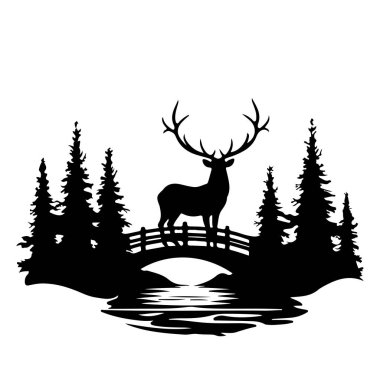 Görkemli Geyik Köprü 'de Duruyor Huzurlu Vahşi Doğada Çamlar ve Sakin Suyla çevrili