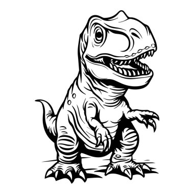 Kükreyen siyah beyaz çizgili T-Rex 'in vahşi dinozor çizimi.