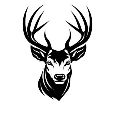 Monokrom Minimalist Sanatsal Kullanım Tarzı 'nda Görkemli Boynuzlularla Zarif Geyik Baş İllüstrasyonu