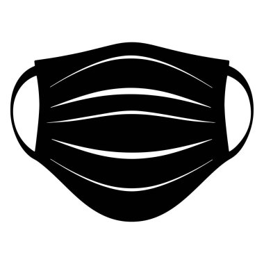 Virüs ve bakterilere karşı korunmak için eğri çizgileri olan Tıbbi Yüz Maskesinin Siyah Silüeti