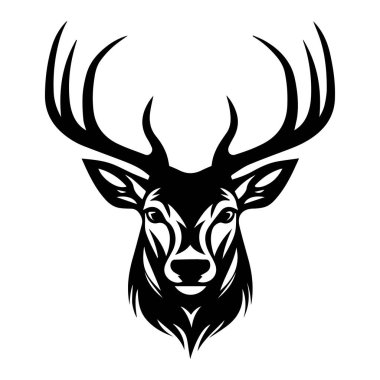 Karmaşık Siyah Silueti ve Detaylı Boynuzları olan Görkemli Geyik Başı, Doğa ve Vahşi Yaşam Teması İçin Mükemmel