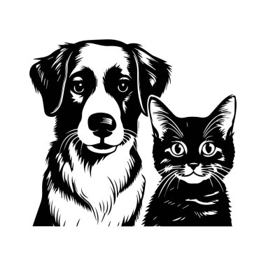 Sevimli Köpek ve Beyaz Kedi Portresi Hayvan Sevenler ve Hayvanlar İçin Mükemmel