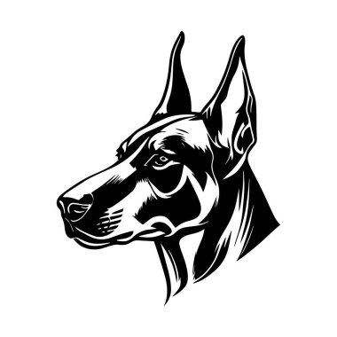 Keskin Özellikleri ve Yoğun Bakışları Olan Ayrıntılı Bir Köpek Başının Siyah ve Beyaz Vektör İllüzyonu