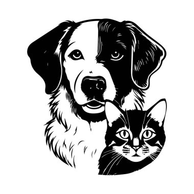 Köpek ve Kedi 'nin Siyah ve Beyaz Resimleri, Evcil Hayvanlarda Dostluk ve Arkadaşlığı Temsil Ediyor