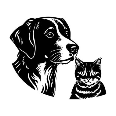 Bir köpek ve bir kedinin tasviri, Hayvan Sevenler ve Hayvanlar İçin Tek Renkli Tasarım