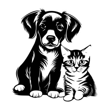 Hayvan Sevenler ve Hayvanlar İçin Siyah-Beyaz Şirin Köpek ve Kedi Resimleri