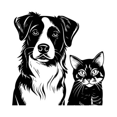 Bir Köpeğin Silueti ve Kedi Birlikte, Evcil Hayvan İlişkilerinde Arkadaşlık ve Arkadaşlığı İllüstrasyon