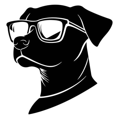 Siyah ve Beyaz Siluet Gözlük Giyen Şık Köpek, Klasik Tasarımlar ve Evcil Hayvan Temaları İçin İdeal