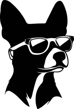 Güneş gözlüğü takan havalı köpek silueti, eğlence ve moda tasarımlar için şık hayvan grafiği, hayvan severler için mükemmel.