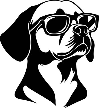 Güneş Gözlüklü Havalı Köpek Portresi, Eğlenceli ve Oyuncu Tasarımlar veya Evcil Hayvanlar İçin Siyah ve Beyaz Sanat Grafiği